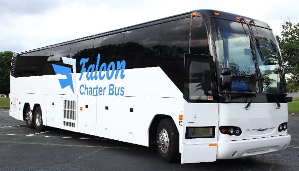 A Falcon Charter Bus white bus