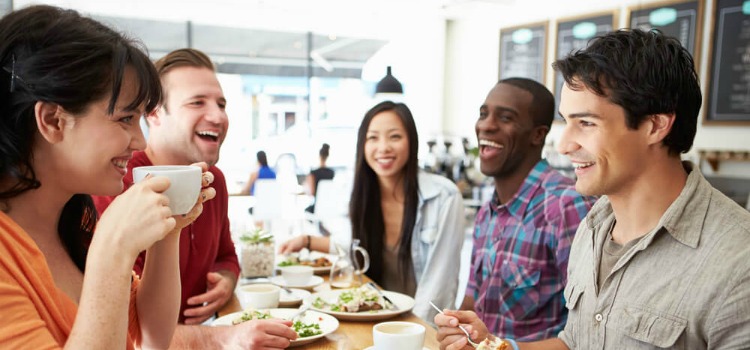 A group of people socializing